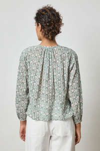 Long Sleeve Shirred Blouse - Seagrass Print