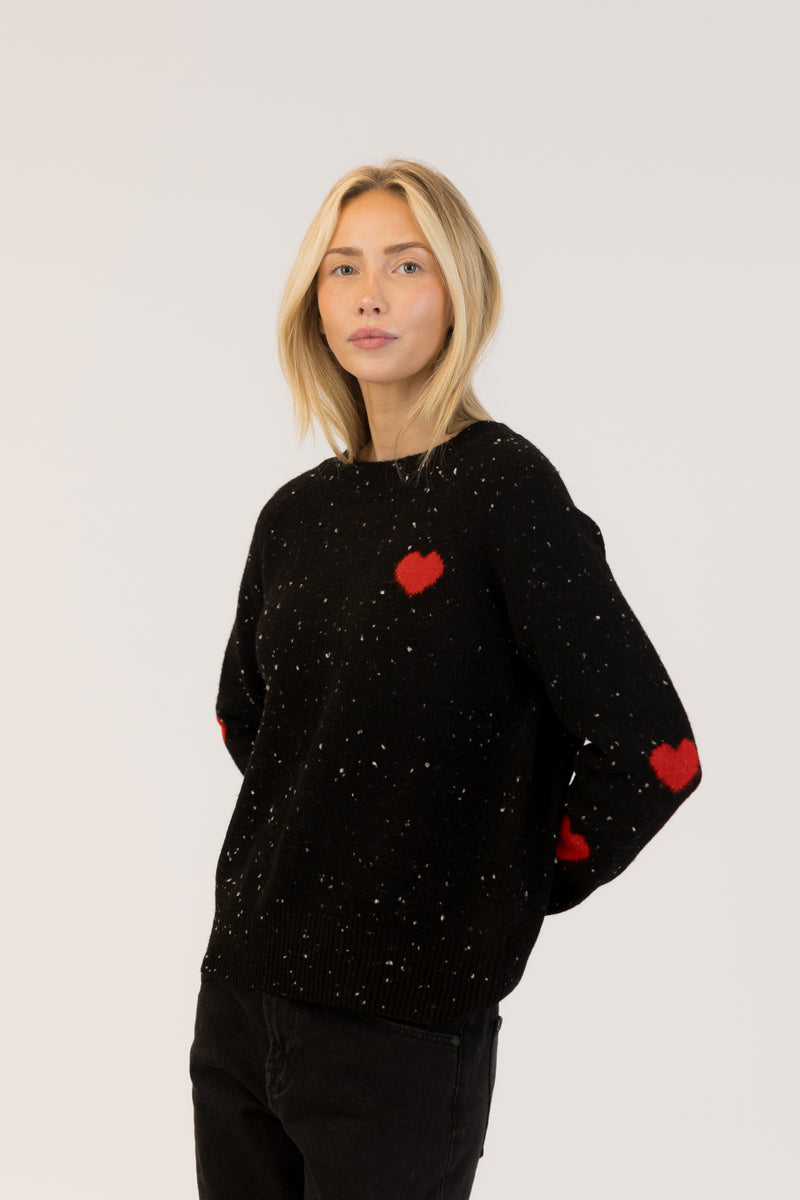 Philippa Pullover - Black/Red Fleck