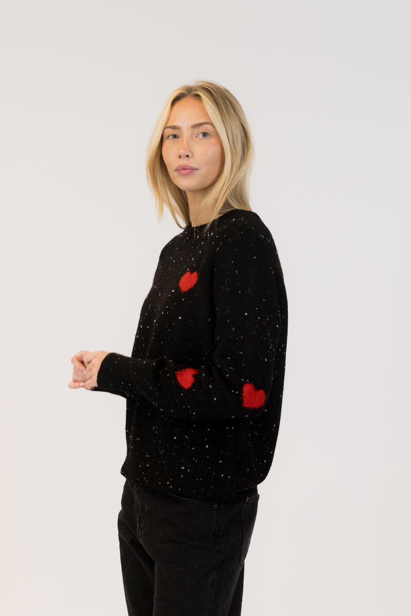 Philippa Pullover - Black/Red Fleck