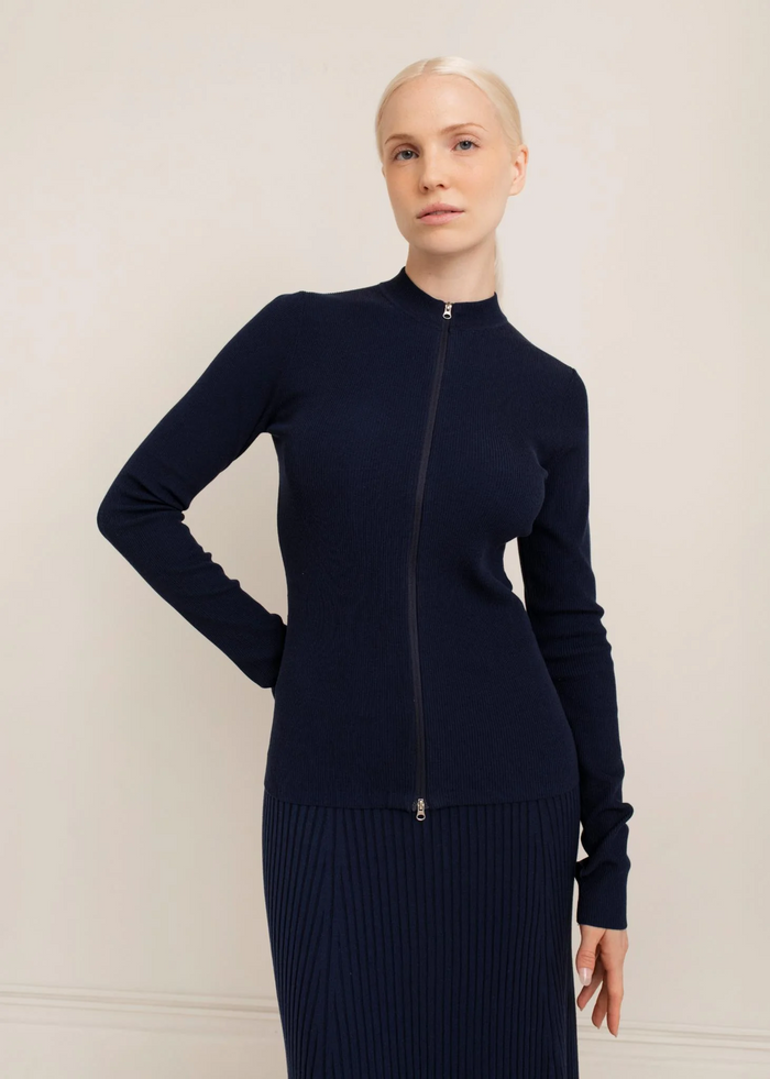 Gabrielle Rib Zip Jacket - French Navy