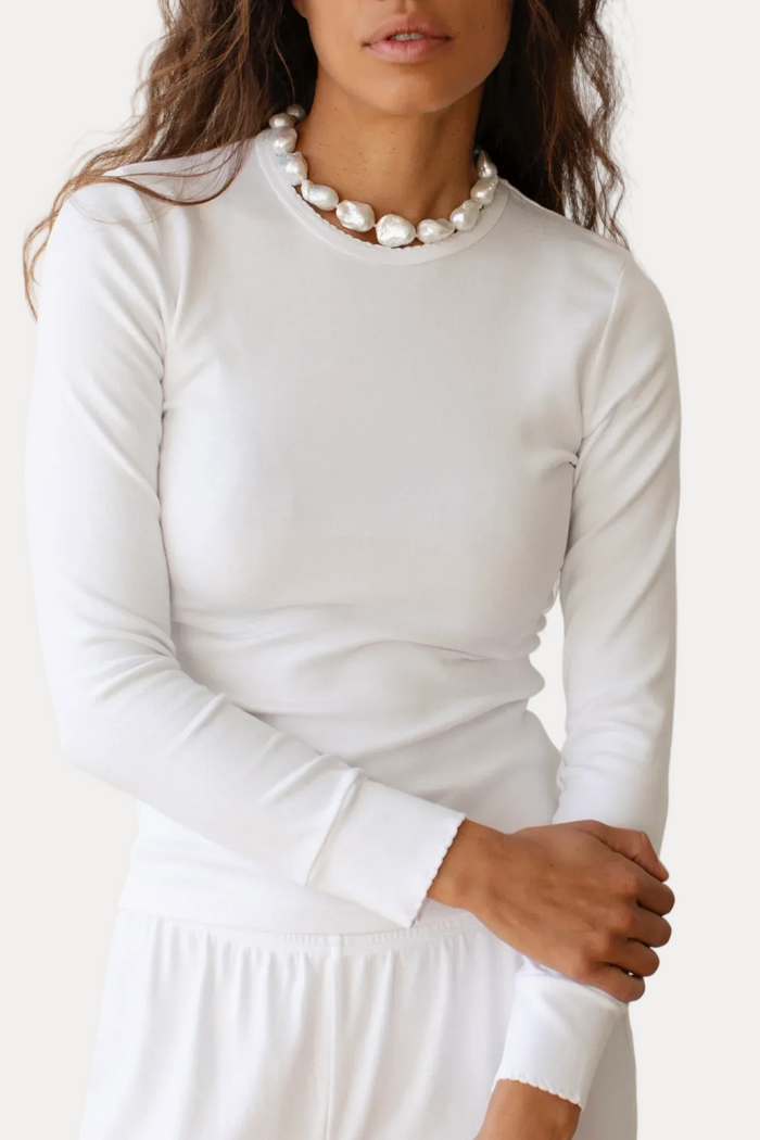 The Baby Rib Scallop Long Sleeve - Powder