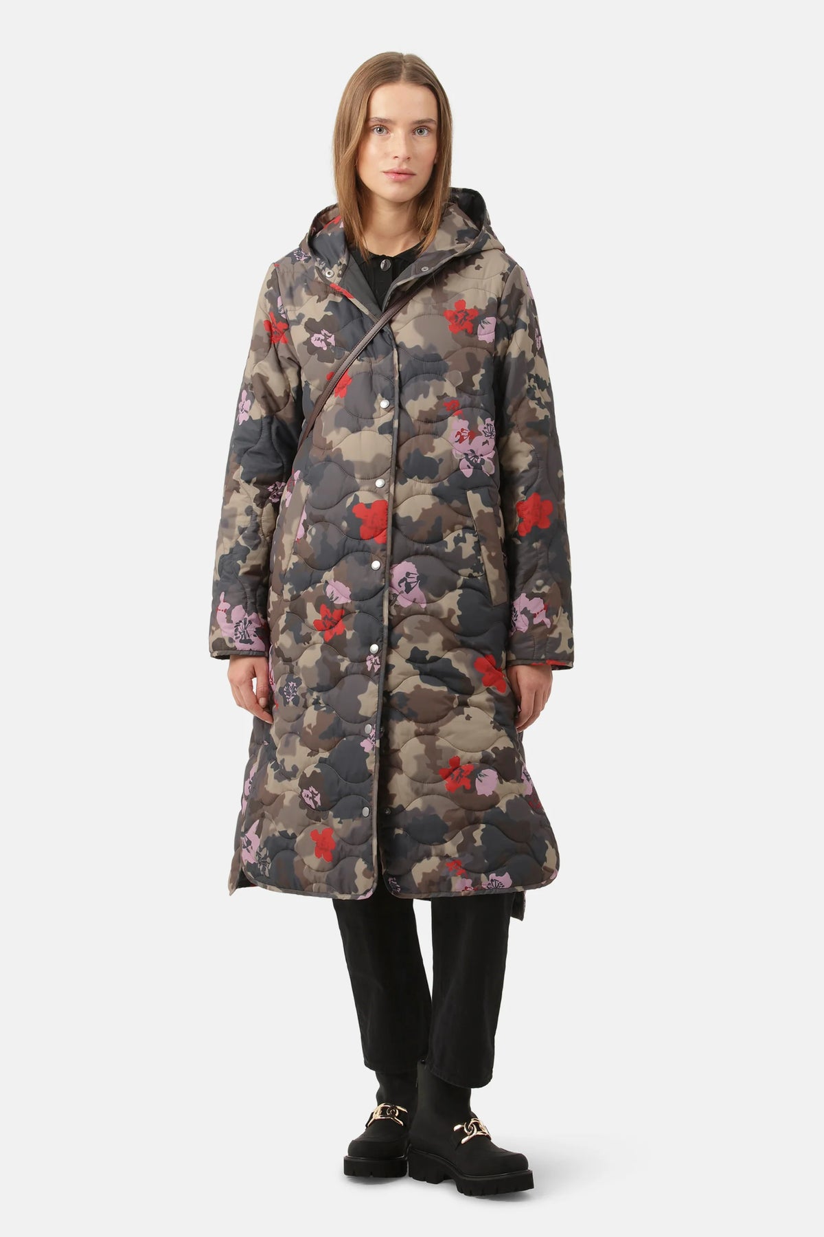 Long Quilt Coat Floral Camo