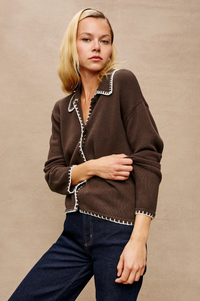 Rayleen Sweater - Brown Ivory Blanket Stitch