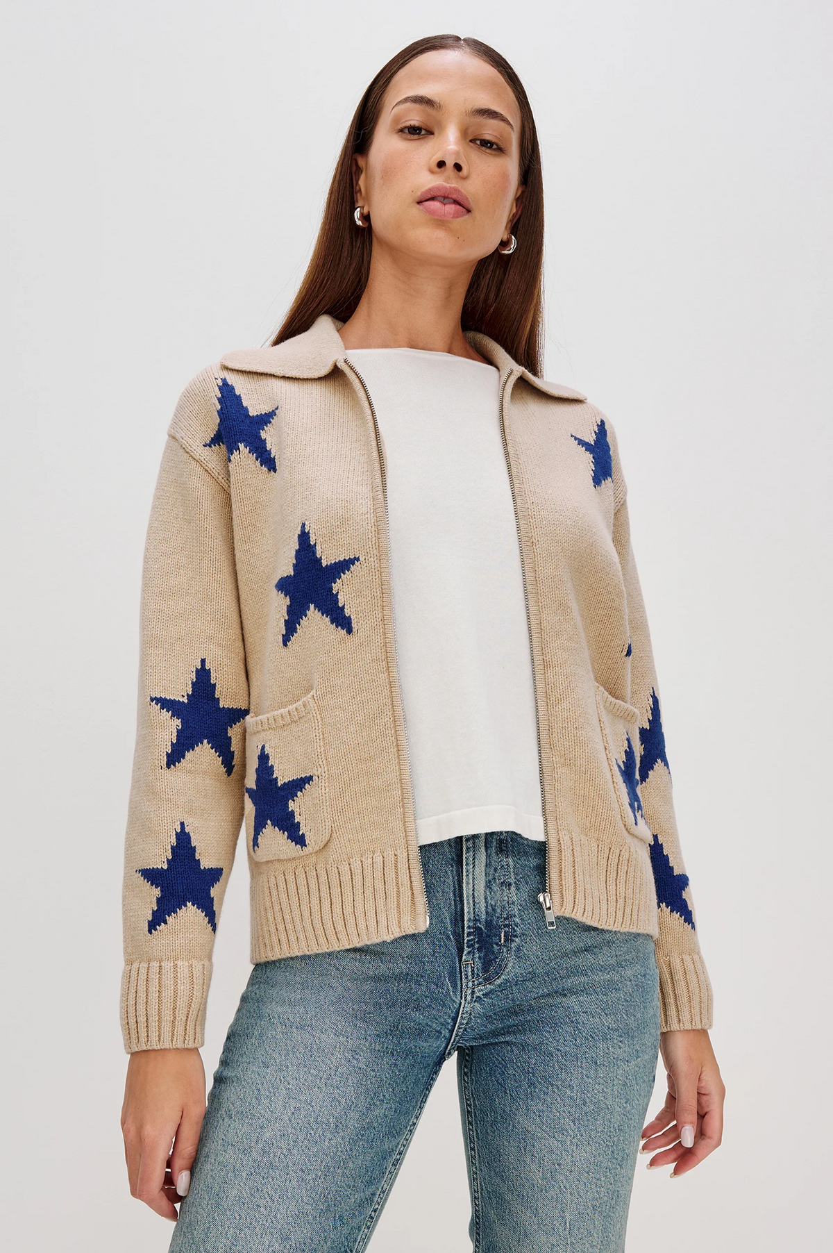Rhea Sweater - Camel Cobalt Stars