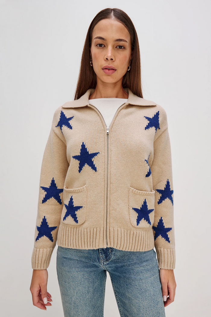 Rhea Sweater - Camel Cobalt Stars