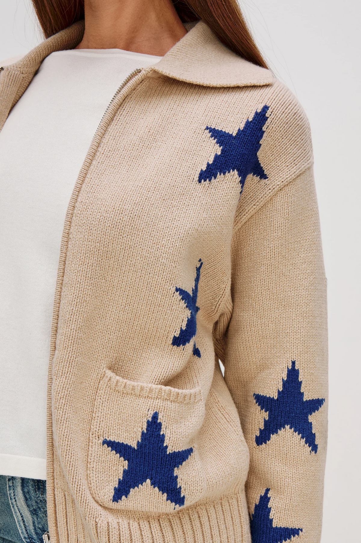 Rhea Sweater - Camel Cobalt Stars