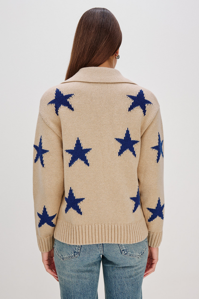 Rhea Sweater - Camel Cobalt Stars