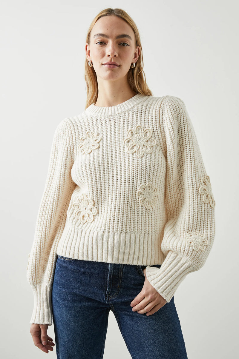Romy Sweater - Ivory Crochet Daisies