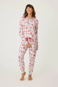 Peace & Joy Waffle Thermal Ski Jammie Set - Blush