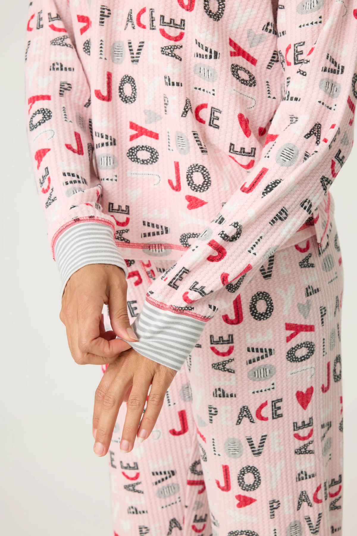 Peace & Joy Waffle Thermal Ski Jammie Set - Blush