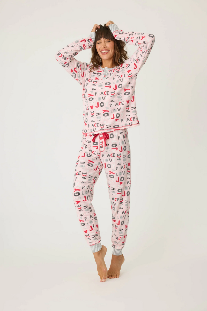 Peace & Joy Waffle Thermal Ski Jammie Set - Blush