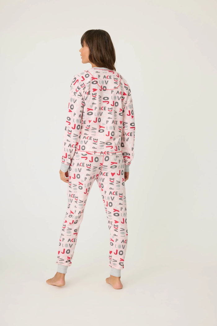 Peace & Joy Waffle Thermal Ski Jammie Set - Blush