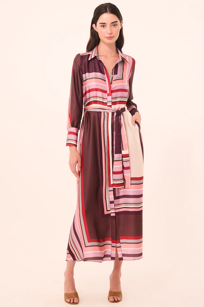 Herminia Dress - Chocolate Geo Stripe