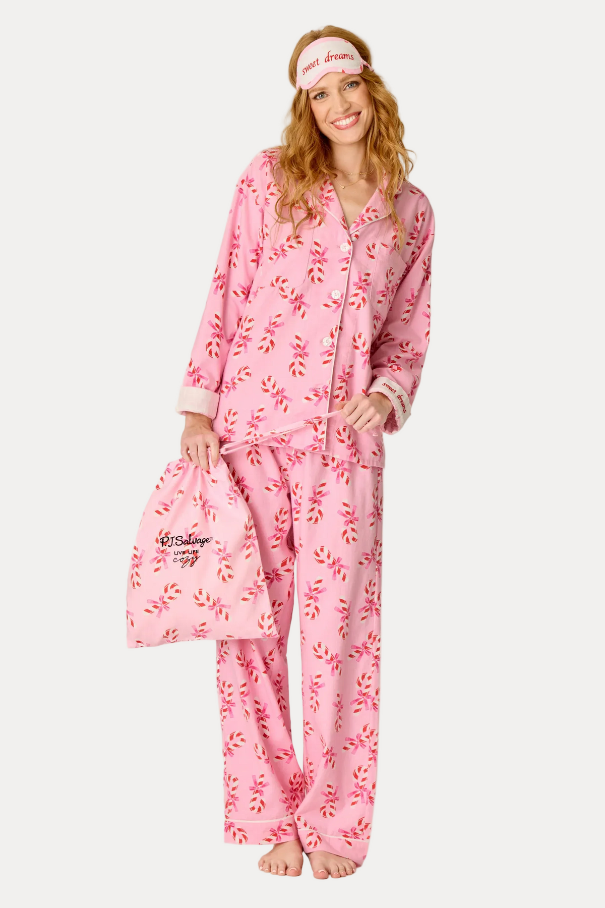 Sweeter Than Sugar Candy Cane Print Set - Baby Pink