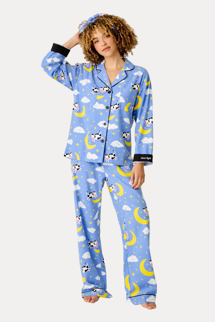 Cows Jumping Over The Moon Flannel PJ Set - Peri