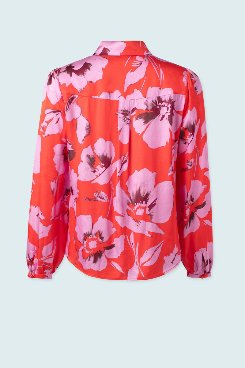 Printed Button Down Blouse - Satin Pink Floral