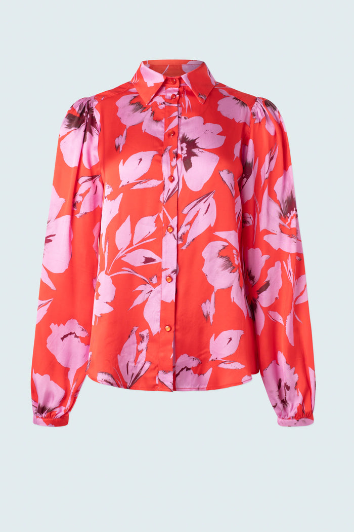 Printed Button Down Blouse - Satin Pink Floral