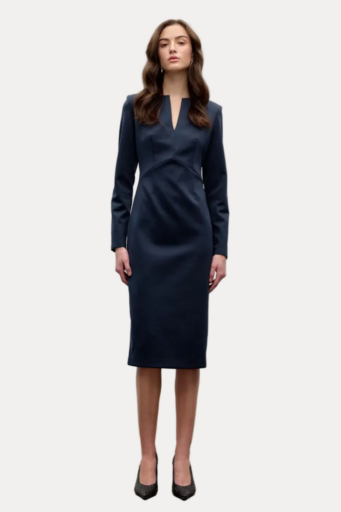 Suba Long Sleeve Fitted Dress - Navy