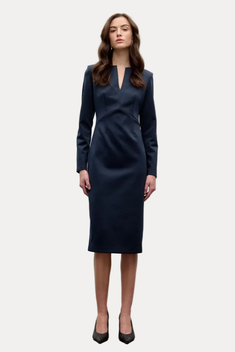 Suba Long Sleeve Fitted Dress - Navy