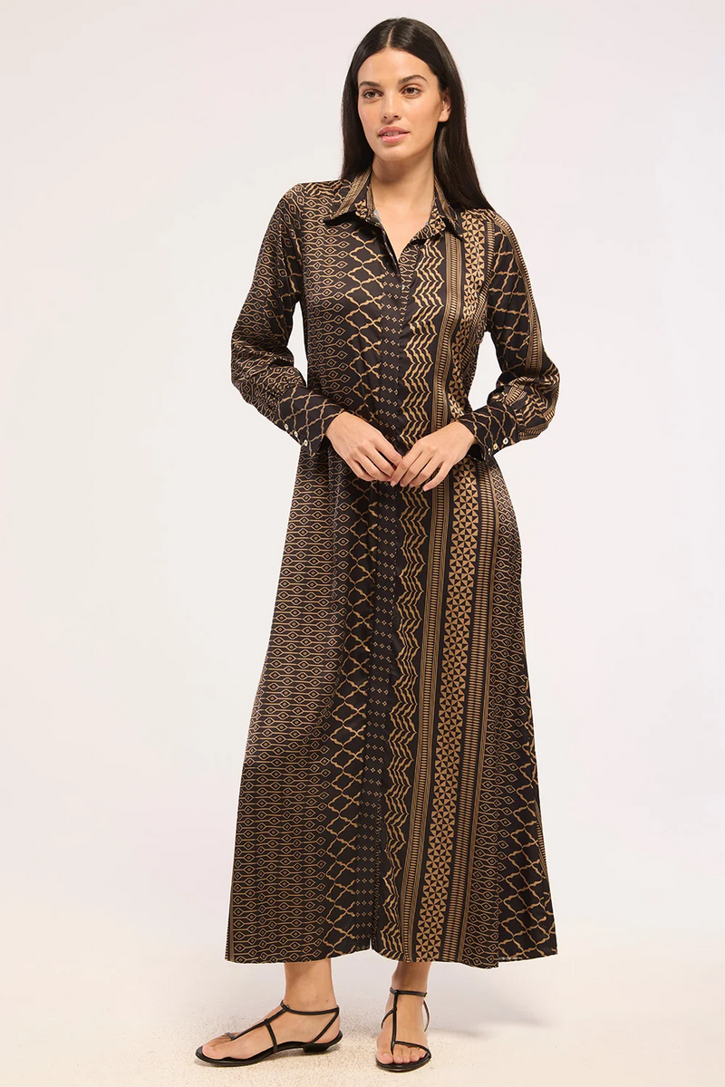 Herminia Dress - Noir Geometry Satin