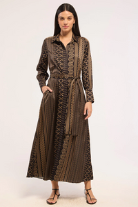 Herminia Dress - Noir Geometry Satin