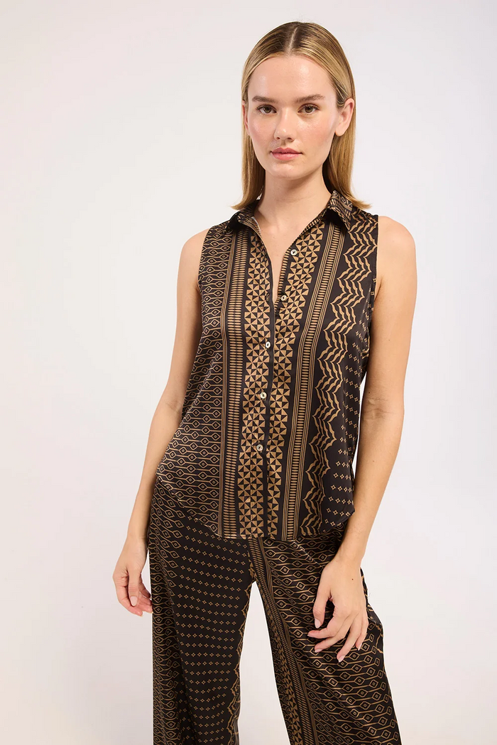 Reya Top - Noir Geometry Satin