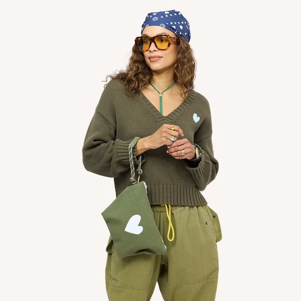 Saturday V Neck Sweater - Army Green