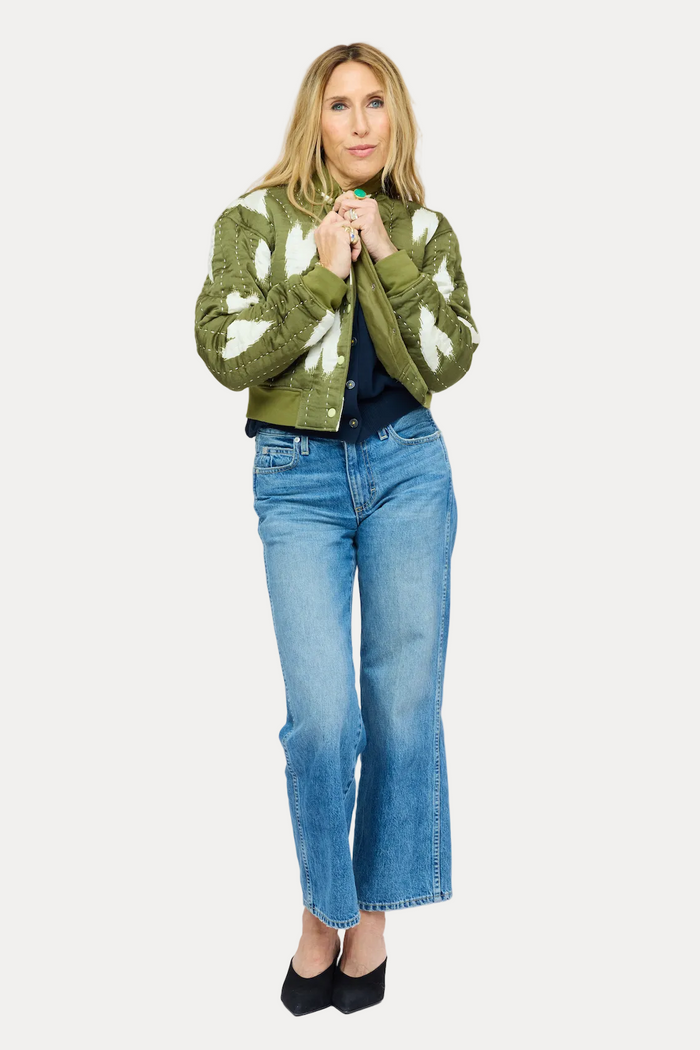 Ikat Heart Bomber - Army Green Natural