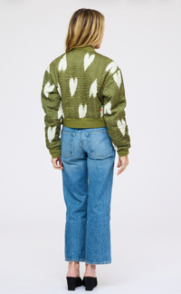 Ikat Heart Bomber - Army Green Natural