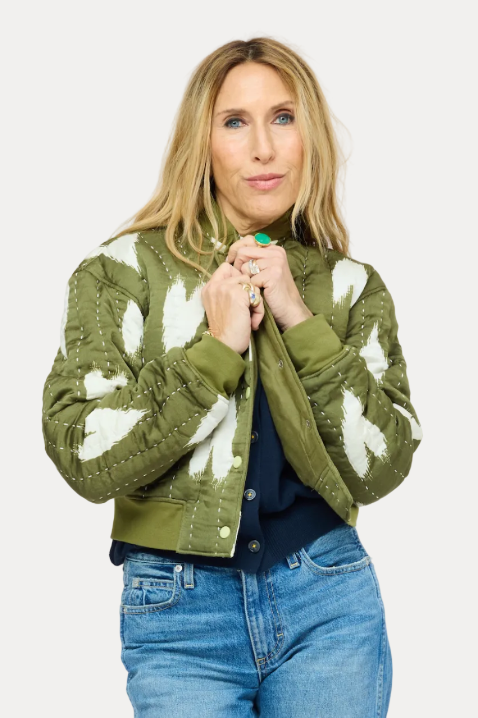 Ikat Heart Bomber - Army Green Natural