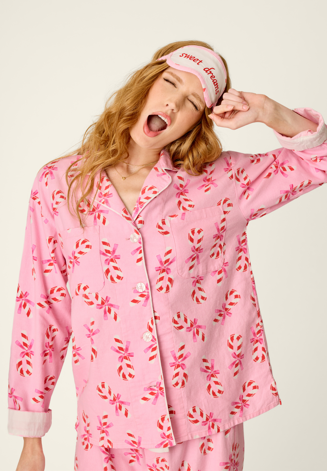 Sweeter Than Sugar Candy Cane Print Set - Baby Pink