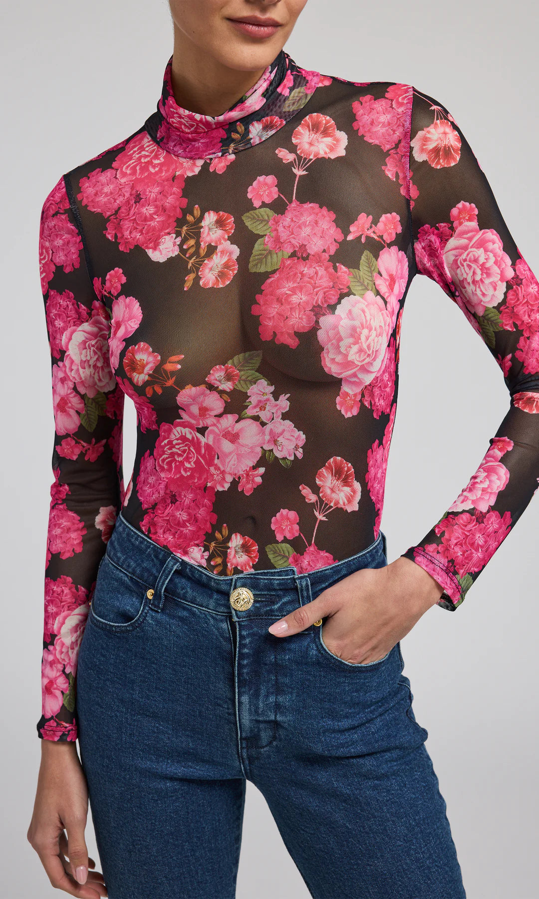 Tyla Floral Mesh Top - Black Floral Fantasy