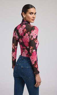 Tyla Floral Mesh Top - Black Floral Fantasy