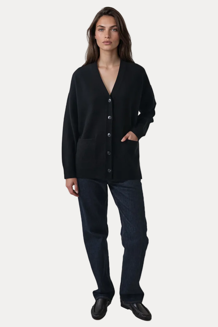 Merino Cashmere Oversized Cardigan - Black
