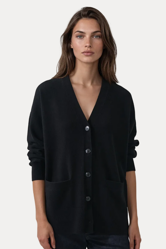 Merino Cashmere Oversized Cardigan - Black