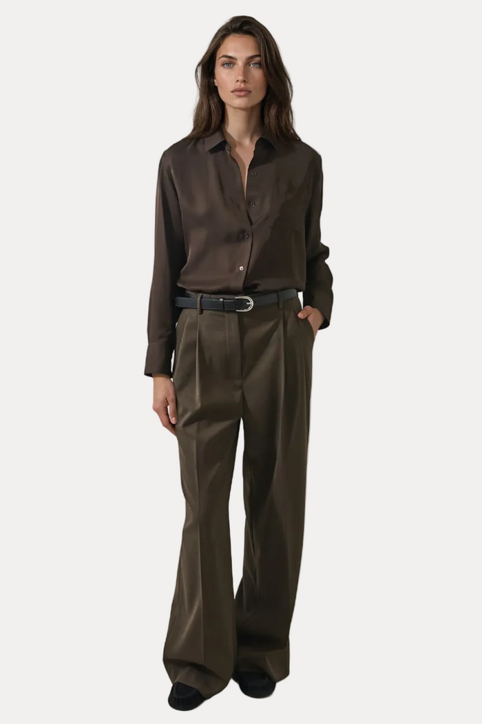 Silk Boyfriend Pocket Shirt - Dark Chocolate
