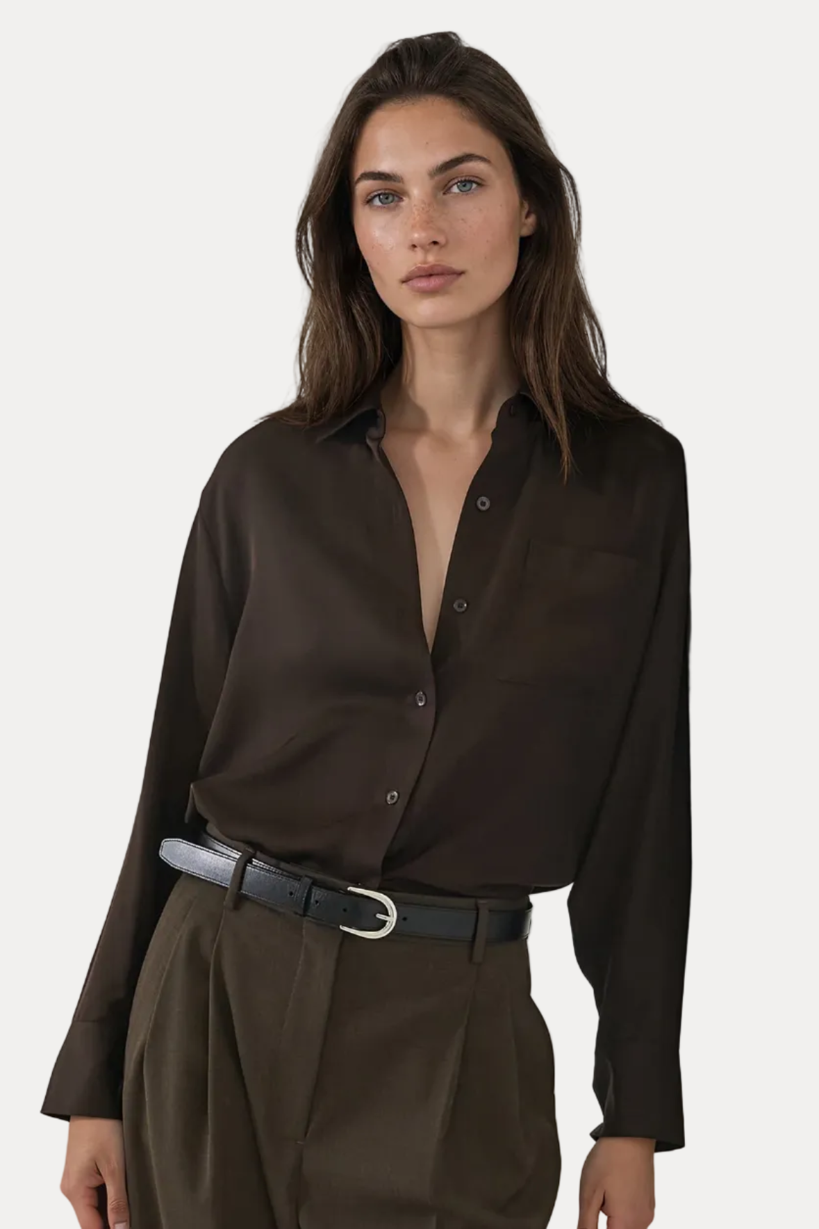 Silk Boyfriend Pocket Shirt - Dark Chocolate