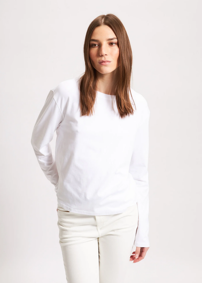 Pima Cotton Stretch Boyfriend Long Sleeve - White