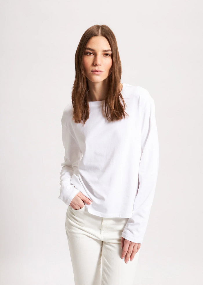 Pima Cotton Stretch Boyfriend Long Sleeve - White