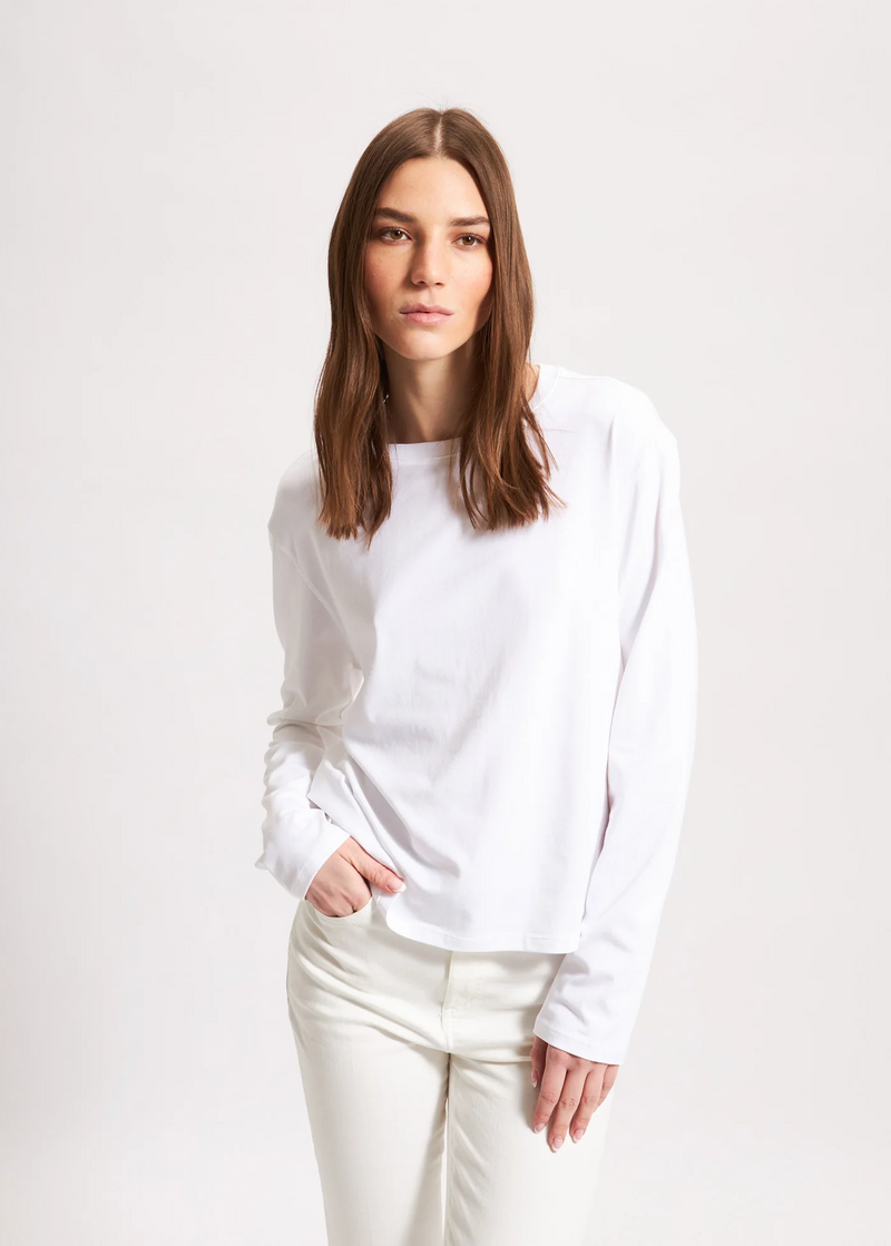 Pima Cotton Stretch Boyfriend Long Sleeve - White