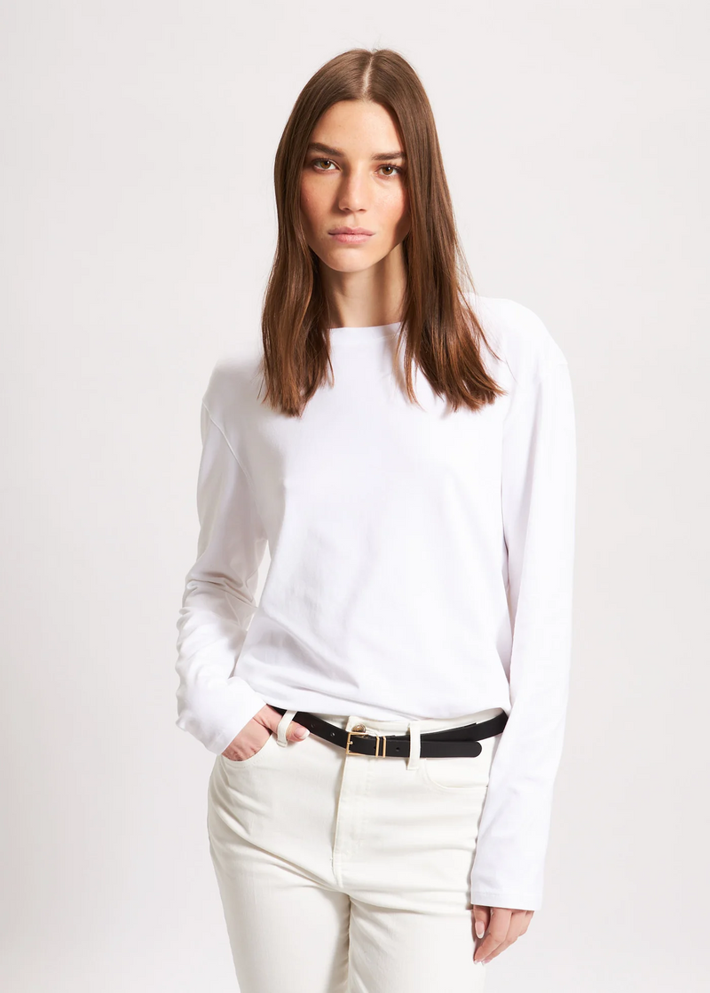 Pima Cotton Stretch Boyfriend Long Sleeve - White