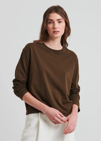 Pima Cotton Stretch Boyfriend Long Sleeve - Dark Brown