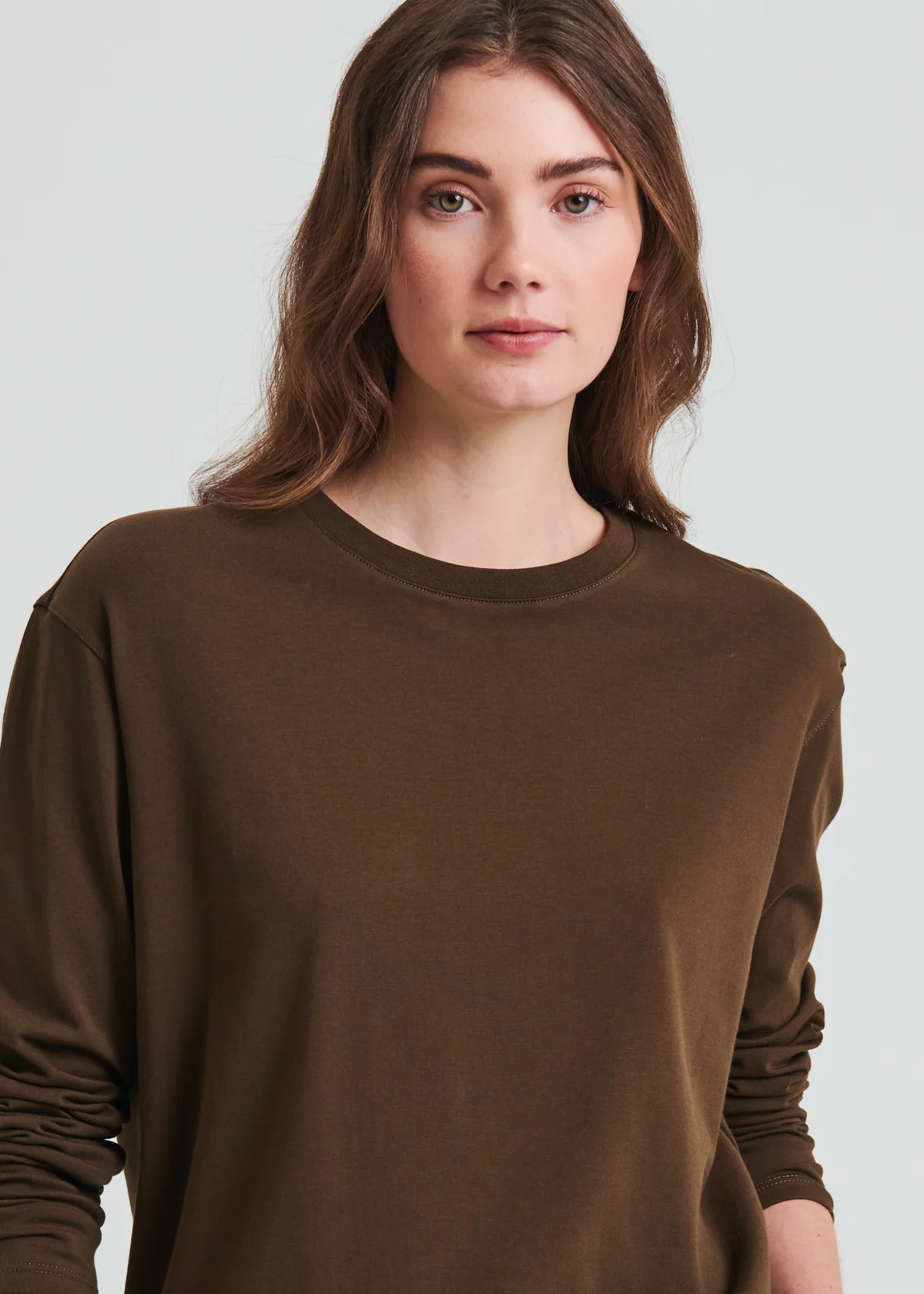 Pima Cotton Stretch Boyfriend Long Sleeve - Dark Brown