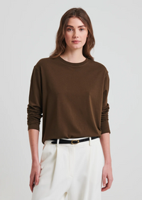 Pima Cotton Stretch Boyfriend Long Sleeve - Dark Brown