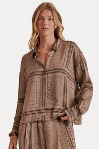 Clara Button Down - Taupe Grey Bandana