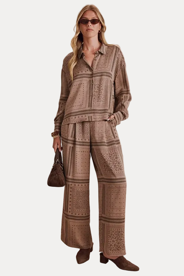 Clara Button Down - Taupe Grey Bandana