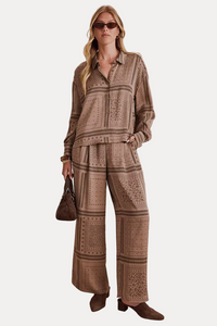 Clara Button Down - Taupe Grey Bandana