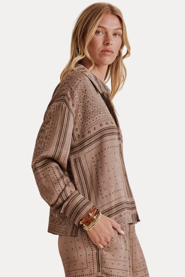 Clara Button Down - Taupe Grey Bandana