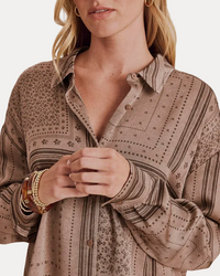Clara Button Down - Taupe Grey Bandana