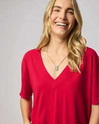 Kacey V Neck Tee - Rouge